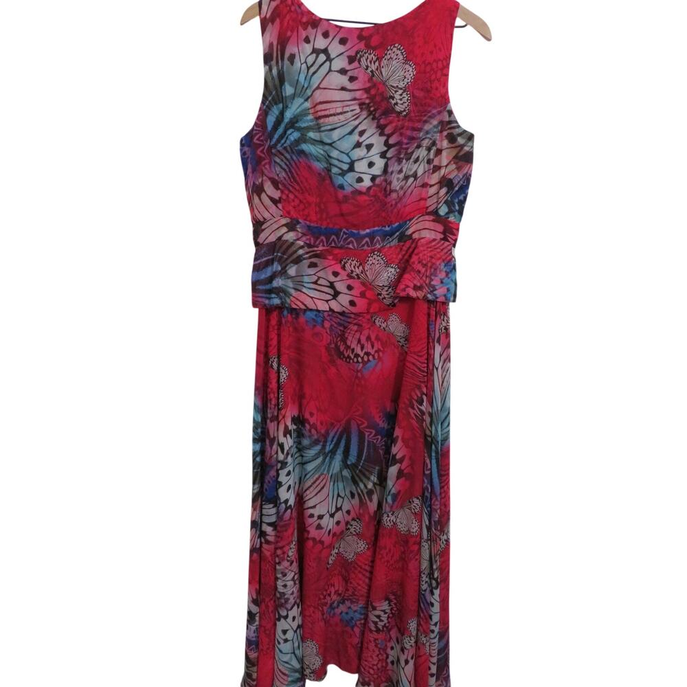 Cosel Sz 44/12 Pink Butterfly Print Sleeveless Maxi Dress Red Blue Multicolor